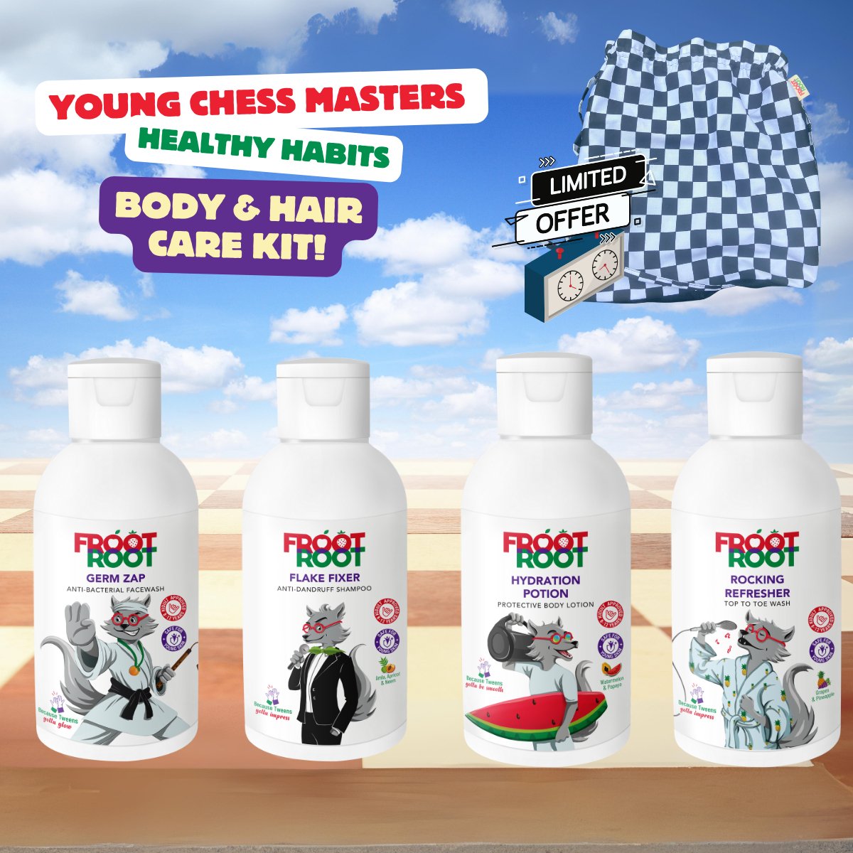 Young Chess Masters Body & Hair Care Kit - best gift for budding grandmasters !