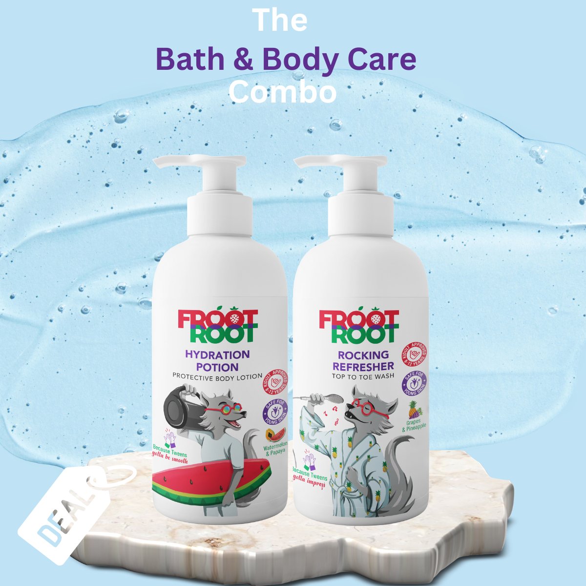 Froot Root Bath and Body Care Combo with Top to Toe wash 300 ml + Body lotion 300ml