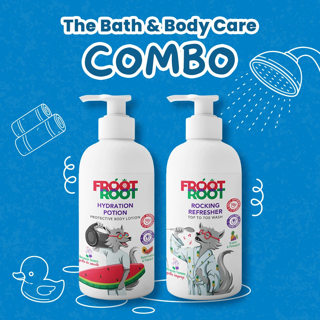 Froot Root Bath and Body Care Combo with Top to Toe wash 300 ml + Body lotion 300ml