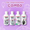 The Travel Essentials Kit with 100ml bottle of Top to Toe Wash, Facewash, Body lotion and Shampoo in a travel pouch