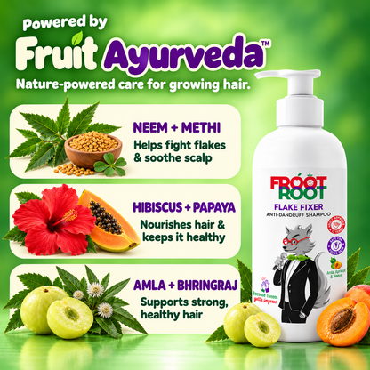 Powered by Fruit Ayurveda. Flake Fixer ingredients
