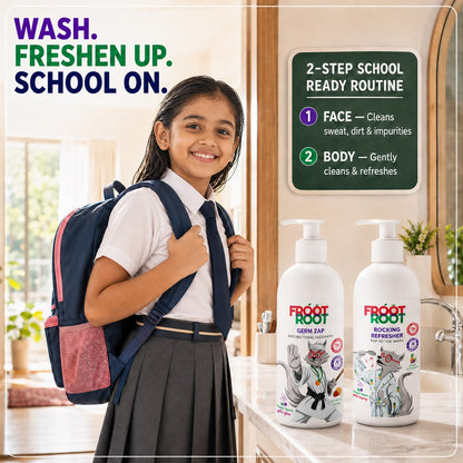 Froot Root School Care Combo – Germ Zap Face Wash 300 ml and Rocking Refresher Body Wash 300 ml